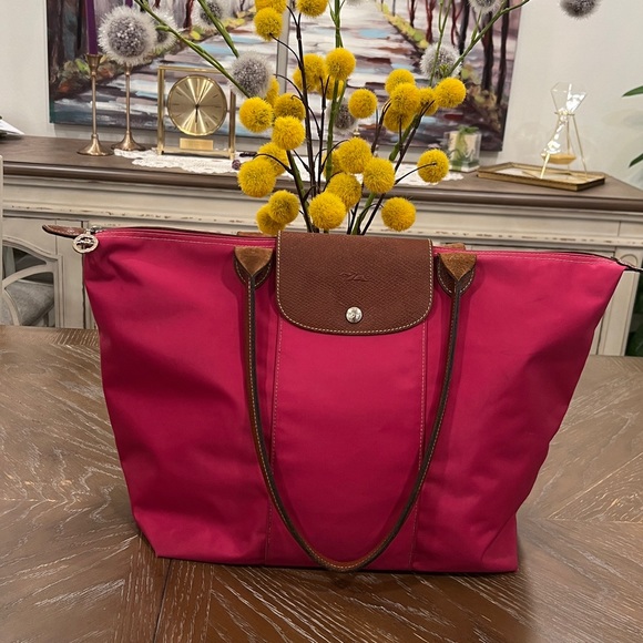 SOLD Long Champ Le Pliage “shopping” Modele Depose Pink Shoulder Tote Bag Long - Picture 3 of 17